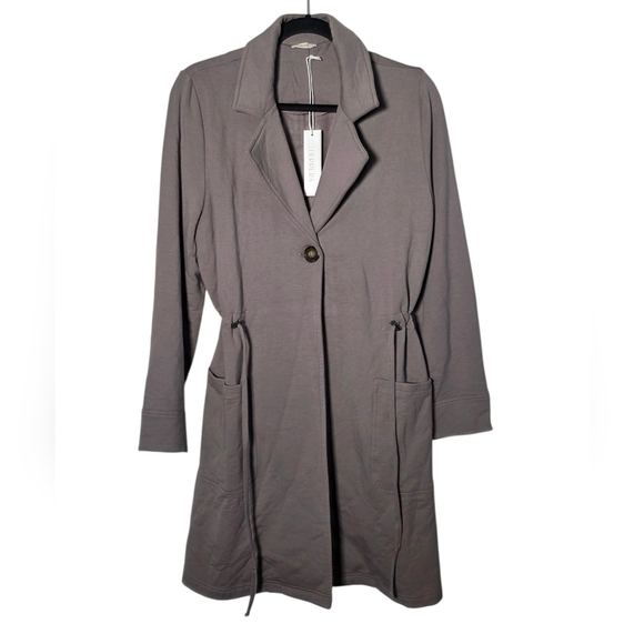 Terrera Helen Drawstring Jacket Coat Taupe Bamboo Blend Lightweight NEW - Picture 2 of 12